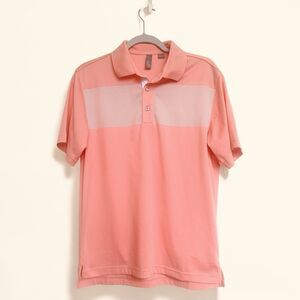 Ashworth Shirt Mens Preppy L Polo Golf Salmon Pink Stripes Comfort Cool Tech